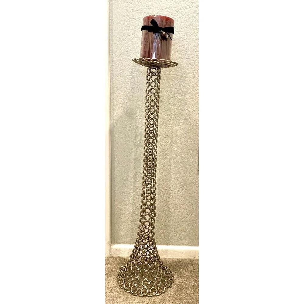 Z Gallerie Tall Silver Chain Metal Candle Holder Stands 24 Inches